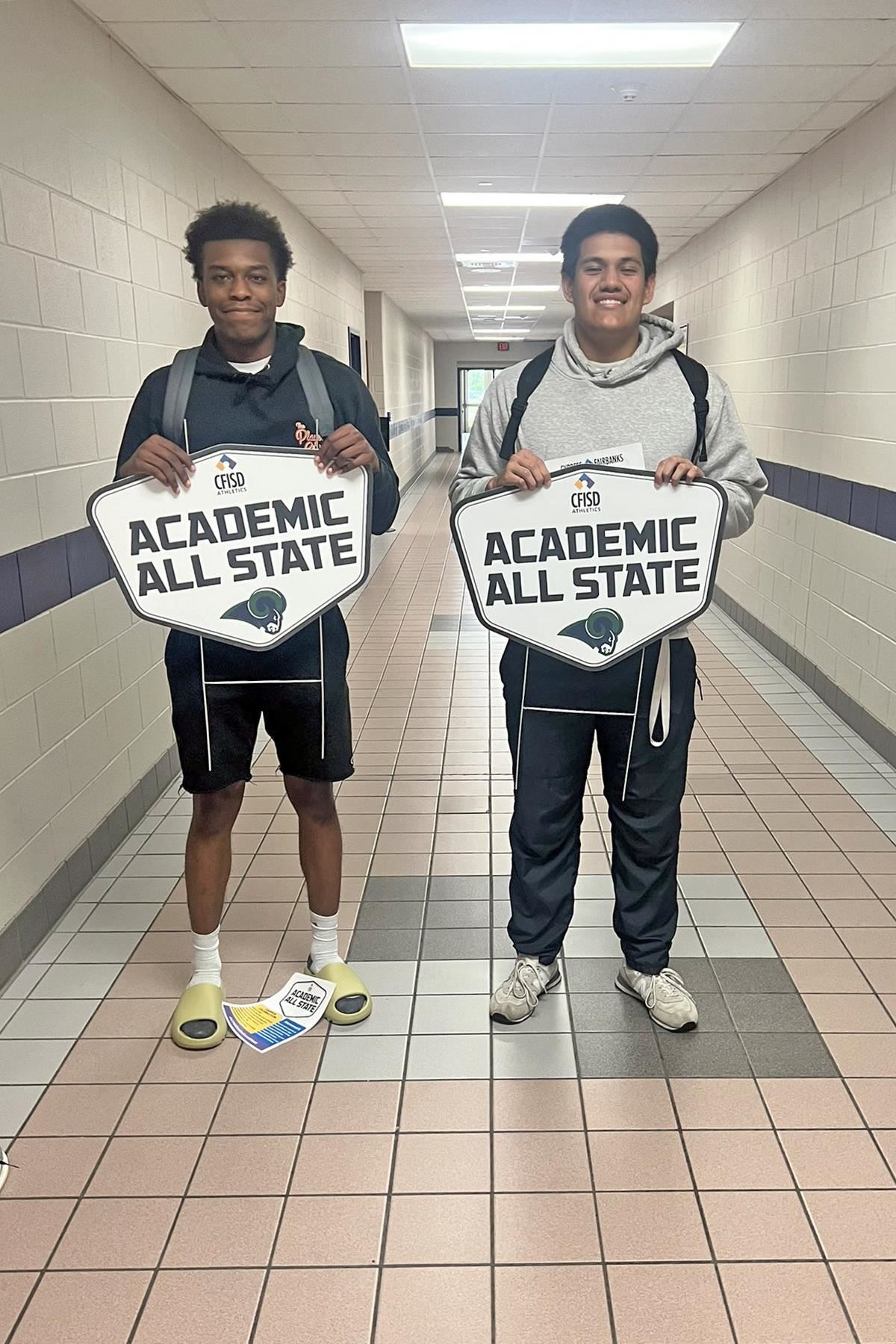 Cy Ridge seniors James Roberson, left, and Emiliano Soldavilla were among 13 CFISD students named THSCA Academic all-state.